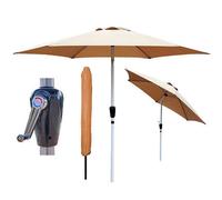 GlamHaus Tilting Garden Parasol Table Umbrella 2.7M with Crank Handle, UV40 Protection, Includes Protection Cover - Sand