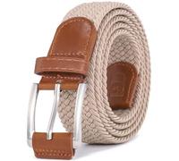 Glamicci Elastic Braided Belt, Stretch Woven Belt for Golf Pants 1 3/8" (34mm Aprox) | Unisex | Gift Box (Beige, L: 36-40”Waist-Strap 125cms /49”)