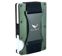 Glamicci GLMC Minimalist Metal Wallet RFID-Blocking Credit Card Holder with Cash Strap | Slim, Secure, Small and Stylish | Holds up-to 12 Cards-JES2 (Green Elastic Strap)