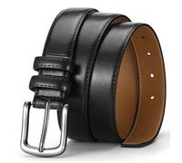 Glamicci Men's Genuine Leather Dress Belt - 3cm Wide Classic Formal & Casual Style with Single Prong Buckle - Premium Leather Belt for Suits, Jeans, Work, Business (Black, 36-40”Waist(125cm))