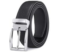 Glamicci Men's Genuine Leather Suit Belt 3.3cm wide |Scratch Resistant Coated Real Leather Black Belt For Men Style-26.06 (Black-Silver Buckle, 34-38” Waist (117cm/46”Strap))