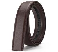 Glamicci Mens Leather Belt without Buckle-35mm 1 3/8”| Replacement Ratchet Belt,Adjustable Sliding Type without Buckle | Replacement Autolocking Belt Straps (Brown Strap130)