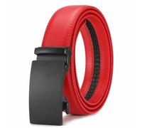 Glamicci Men's Leather Ratchet Belt-Adjustable Auto Buckle | Casual, Jeans, Business, Suits-width 3.5cm 1 3/8 inch (Red StrapType-02| Buckle-52, M:Up to 38” Waist Adjustable(115cm))