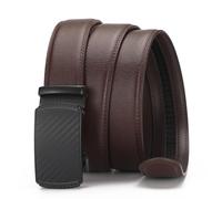 Glamicci Men's Leather Ratchet Belt-Adjustable Auto Buckle | for Casual, Jeans, Business,Suits, Work-width 3.5cm 1 3/8 inch (Brown StrapType-02| Buckle-88, M:Up to 38” Waist Adjustable(115cm))