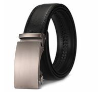 Glamicci Men's Leather Ratchet Belt-Adjustable Auto Buckle | for Casual, Jeans, Business,Suits, Work-width 3.5cm 1 3/8 inch (Black StrapType-02| Buckle-105, M:Up to 38” Waist Adjustable(115cm))