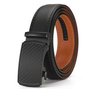Glamicci Men's Leather Ratchet Belt-Adjustable Auto Buckle | for Casual, Jeans, Business,Suits, Work-width 3.5cm 1 3/8 inch (Black-03| Buckle-88, L:Up to 40”Waist Adjustable(125cm))