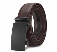 Glamicci Men's Leather Ratchet Belt-Adjustable Auto Buckle | for Casual, Jeans, Business,Suits, Work-width 3.5cm 1 3/8 inch (Brown StrapType-02| Buckle-52, M:Up to 38” Waist Adjustable(115cm))