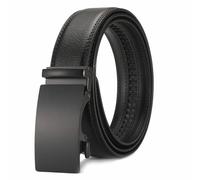 Glamicci Men's Leather Ratchet Belt-Adjustable Auto Buckle | for Casual, Jeans, Business,Suits, Work-width 3.5cm 1 3/8 inch (Black StrapType-02| Buckle-52, L:Up to 40”Waist Adjustable(125cm))