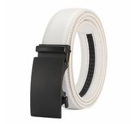 Glamicci Men's Leather Ratchet Belt-Adjustable Auto Buckle | for Casual, Jeans, Business,Suits, Work-width 3.5cm 1 3/8 inch (White StrapType-02| Buckle-52, XL:Up to 44”WaistAdjustable(130cm))