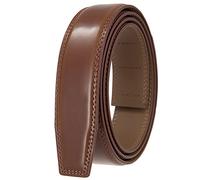 Glamicci Mens Ratchet Leather Belt without Buckle-35mm 1 3/8”|Strap For Ratchet Belt,Adjustable Sliding Type without Buckle| Replacement Autolocking Belt Straps/Buckles (02Cognac Strap130)
