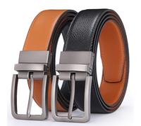 Glamicci Reversible Genuine Leather Belt - 2-in-1 for Men & Women | Adjustable, Trim-to-Fit | Premium Alloy Buckle | 33-34mm (1.3") Wide | Black/Tan | Medium Fits Up to 38” Waist