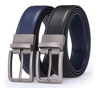 Glamicci Reversible Genuine Leather Belt - 2-in-1 for Men & Women | Adjustable, Trim-to-Fit | Premium Alloy Buckle | 33-34mm (1.3") Wide | Black/Blue | Medium Fits Up to 38” Waist