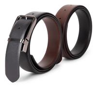 Glamicci Reversible Genuine Leather Belt | Mens & Womens | 33-34mm-1.3" wide| 2in1 Belt| Adjustable Belt Strap-Trim to Fit#3081 (2Blk/Brn, L: Up to 40” Waist Trim to adjust)