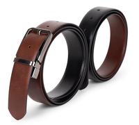 Glamicci Reversible Genuine Leather Belt | Mens & Womens | 33-34mm-1.3" wide| 2in1 Belt| Adjustable Belt Strap-Trim to Fit#2 (2Blk/Tan, XL: Up to 43” Waist Trim to adjust)