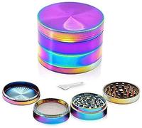 Glamified 4 pcs 40 mm Rainbow Metal Herb Grinder Spice Crusher Pollen Catcher Magnetic Grinder