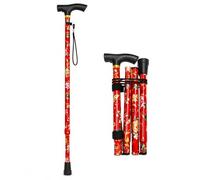 Glamified Adjustable Folding Walking Stick for Women - Lightweight Floral Portable Cane with Ergonomic Handle & Non-Slip Base, Collapsible Mobility Aid for Travel & Daily Support (Red Flowers)