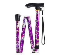 Glamified Adjustable Folding Walking Stick for Women - Lightweight Purple Floral Portable Cane with Ergonomic Handle & Non-Slip Base, Collapsible Mobility Aid for Travel & Daily Support