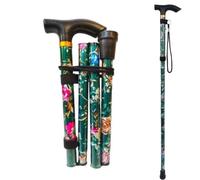 Glamified - Adjustable Folding Walking Stick, Portable Cane with Ergonomic Handle, Non-Slip Base, Lightweight, Height Adjustable / 33-37 inches, (Green Flower)