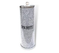 Glamified Crushed Diamond Glass Silver Spaghetti Jar Crystal Storage Round Cookie Barrel, Decorative Kitchen Food Storage