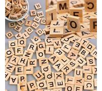Glamified , glam 100 WOODEN SCRABBLE TILES BLACK LETTERS & NUMBERS FOR CRAFTS ART WOOD UK SELLER