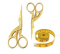 Glamified Glam Embroidery Scissors, Set of 3, Small Crane Sewing Scissors, Stainless Steel, Suitable for Embroidery, Needlework, Sewing, DIY Crafts (Gold, 3.5inch+4.5inch)+Free Measurement Tape