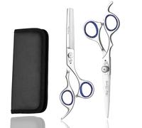 Glamified Glam Professional Lefty Barber/Salon Scissor Hair Cutting Set - 6.5"-Straight Edge Razor Sharp Scissor + Texturizing Thinning Shears Styling Hair for Women Men
