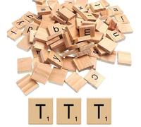 Glamified Pack of 10 - T Scrabble Tiles - Same Letters Bags -WOODEN SCRABBLE TILES BLACK LETTERS NUMBERS FOR CRAFTS WOOD ALPHABETS (Letter T, Pack of 10 Tiles)