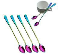 Glamified Rainbow Long Handle Spoons (Set of 4) - Premium Stainless Steel Tall Stirring Spoons for Lattes, Sundaes & Iced Drinks