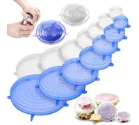 Glamified, Silicone Stretch Lids, 12 Pack of Silicone Food Covers, BPA Free and Expandable to Fit Various Shape of Containers, Dishes, Bowls, Safe in Dishwasher, Microwave and Freezer