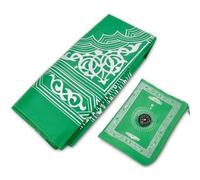 Glamified Travel Muslim Prayer Mat with Qibla Compass - Pocket-Sized Foldable Islamic Rug, Waterproof Portable Janamaz for Travel, Office & Outdoors (Light Green)