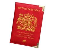 Glamified, UK Travel Passport Holder Protector Cover Wallet PU Leather United Kingdom EU (Red)