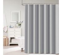 Glamified Waffle Grey Shower Curtains Mould proof Resistant Washable, Water Repellent Heavy Duty Weighted Fabric Shower Curtains Bathroom 180 x 180cm Drop (Grey)