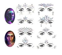 Glamifyr Pack of 8 Glow-in-the-Dark Gemstones for Face, Face Gemstones, Luminous Temporary Tattoo Stickers, Acrylic Crystal, Glitter Stickers, Waterproof, Jewellery, Tears, Rhinestones for Party