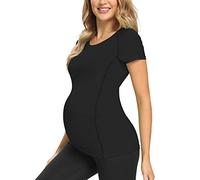 GLAMIX Women's Maternity Active Top Short Sleeve Workout Athletic Pregnancy Shirt - black - Medium