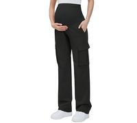 GLAMIX Women's Maternity Cargo Pants with Four Pockets Over The Belly Scrub Pants Pregnancy Clothes, Black, M