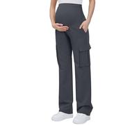 GLAMIX Women's Maternity Cargo Pants with Four Pockets Over The Belly Scrub Pants Pregnancy Clothes, Dark Gray, S