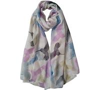 GlamLondon Bird Print Scarf Ladies Lightweight Fashion Oversize Wrap (Z-Hummingbird-White)(Size: L)