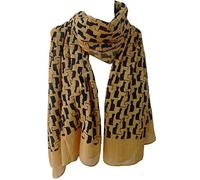 GlamLondon Cats Pattern Scarf Big Size Kitty Cat Animal Printed Women Viscose Mix Wrap (Mustard Yellow)