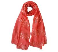 GlamLondon Galaxy Scarf Rose Gold Glitter Foil Stars Print Ladies Party Wedding Fashion Wrap (Coral)