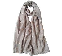 GlamLondon Galaxy Scarf Rose Gold Glitter Foil Stars Print Ladies Party Wedding Fashion Wrap (Z-Grey-New)