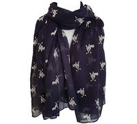GlamLondon Little Bulldog Print Scarf Long Size French Dogs Animal Printed Ladies Wrap (C18 - Purplish Blue)