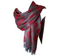 GlamLondon Poppy Pashmaina Scarf, Soft Warm Viscose Pashminas Poppies Flower Womens Shawl (Grey)