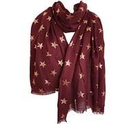 GlamLondon Stars Scarf Rose Gold Glitter Foil Antique Star Print Ladies Party Wedding Fashion Wrap (Burgundy)