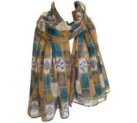 GlamLondon Women's Beautiful Designed Large Leaves Print Scarf (ZSC - Mustard)