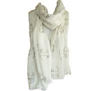 GlamLondon Women's Cat Printed Kitty Sketch Scarf (Creamy White)