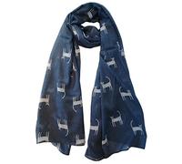 GlamLondon Women's Cat Printed Kitty Sketch Scarf (Denim Blue)(Size: L)
