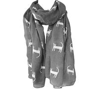 GlamLondon Women's Cat Printed Kitty Sketch Scarf (Grey)(Size: L)