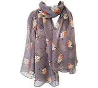 GlamLondon Women's Watercolour Robin Bird Printed Christmas Scarf (Grey)