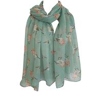 GlamLondon Women's Watercolour Robin Bird Printed Christmas Scarf (Mint Green)