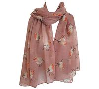 GlamLondon Women's Watercolour Robin Bird Printed Christmas Scarf (Pink)